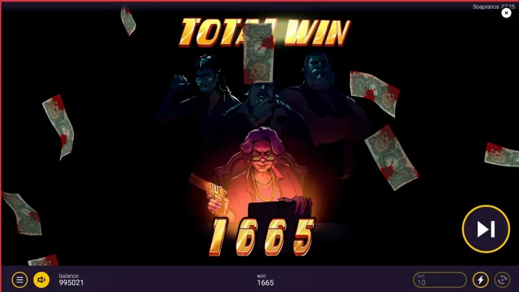 The Soapranos slot game interface featuring mafia and laundry theme