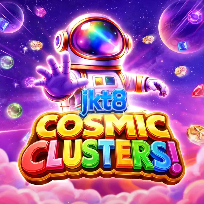 Tampilan grid 6x6 pada slot Cosmic Clusters dengan latar belakang nebula ungu.